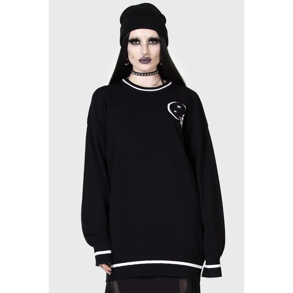 Killstar Midnight Games Sweater Black White Skull Oversized Tunic XS